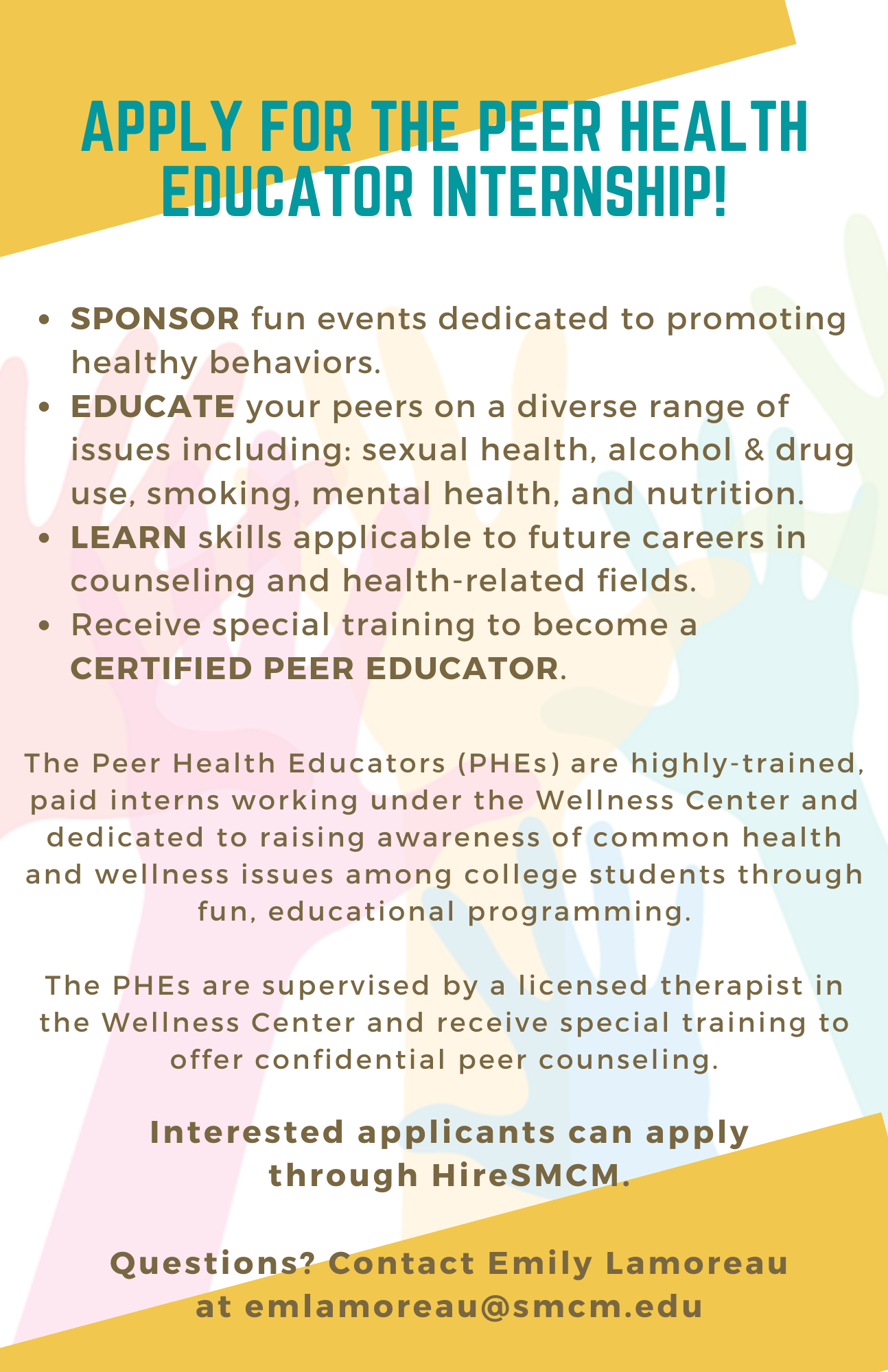 Apply for the Peer Health Educator Internship St. Marys College